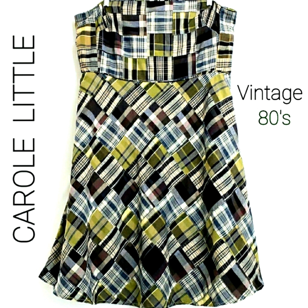 Carole Little Strapless Navy & Green Patchwork Resortwear Summer Dress